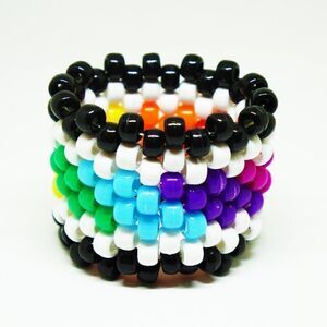 Stretchy Rainbow Kandi Cuff Beaded Handmade Bracelet with White and Black